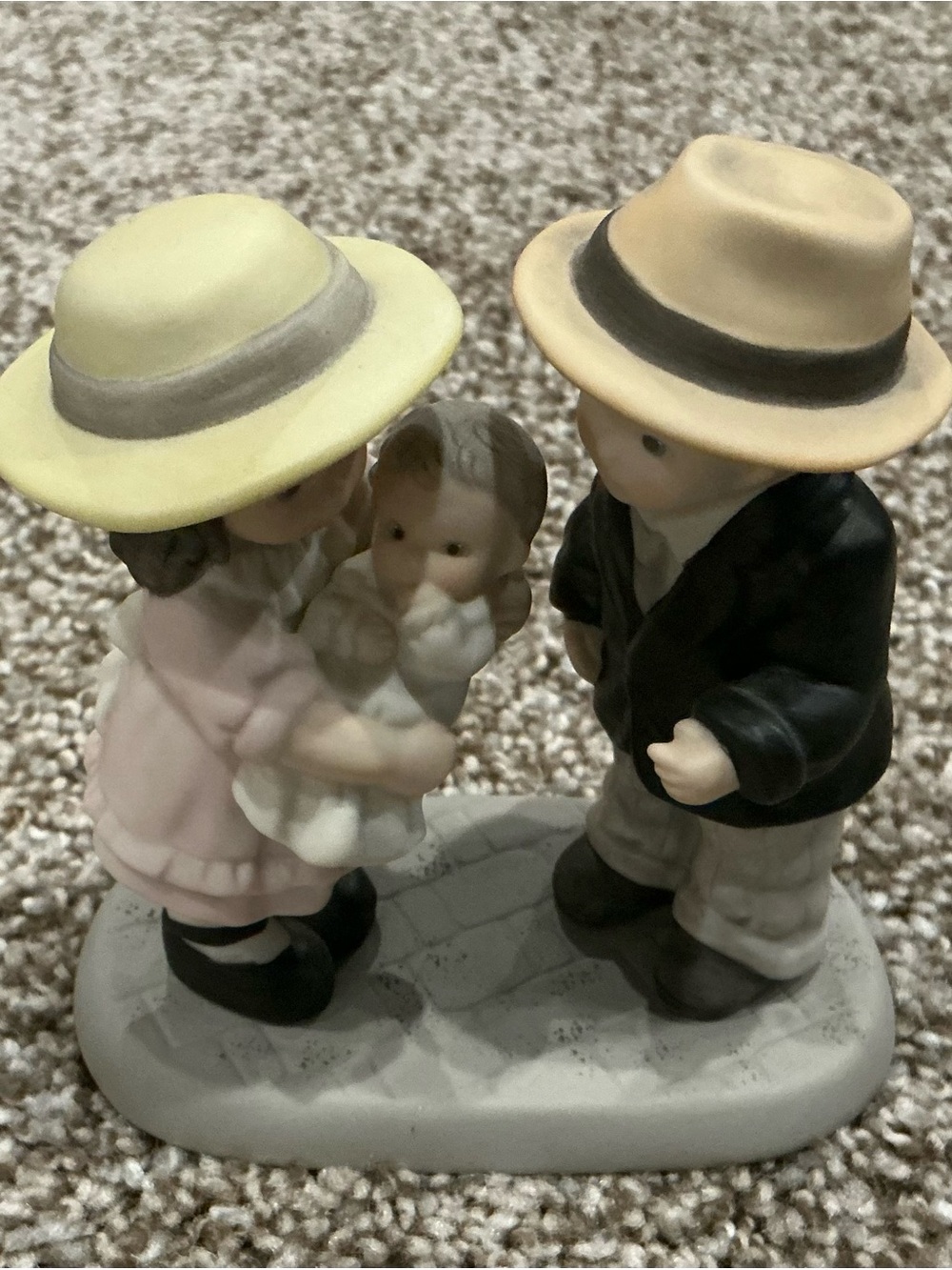 Kim Anderson Figurine Family Scene in Cream, Pink and Black